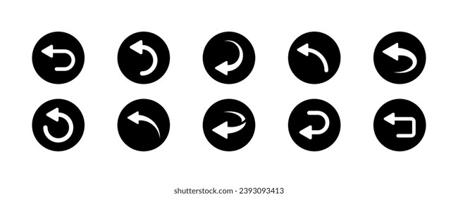 Set of go back arrows vector icons. Left direction. Return, previous, backward arrow.