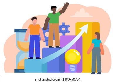 Set goals, achieve targets concept. Time management, self regulation learning. Poster for social media, web page, banner. Flat vector illustration