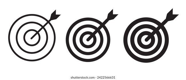 Set of goals Target icon. Target, goal icon. Archery target with arrow on isolated background.