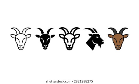 Set of goat head icons in different vector graphic styles