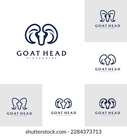 Set of Goat Head logo template, Creative Goat logo design vector