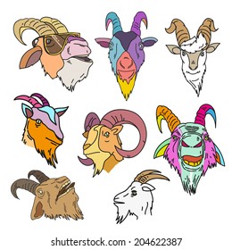 Set of goat heads, vector illustration