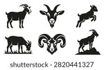 set of goat and ram silhouettes for farm animal branding elements