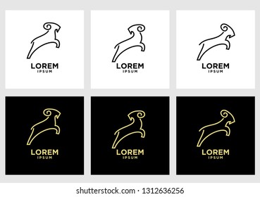 set goat sheep rams line logo icon designs vector simple black illustration
