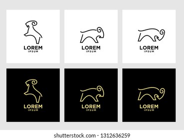 set goat sheep rams line logo icon designs vector simple black illustration
