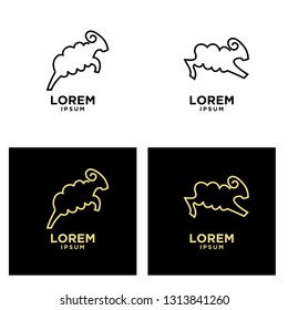 set goat sheep rams line standing logo icon designs vector simple black illustration