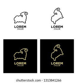 set goat sheep rams line standing logo icon designs vector simple black illustration