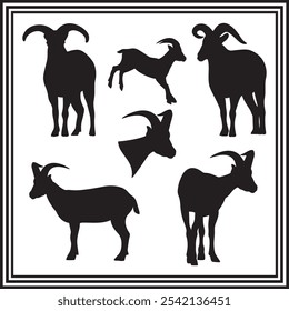 Set of Goat silhouette vector illustration.