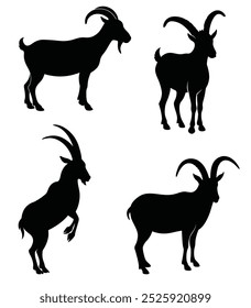 Set of goat silhouette vectors. isolated on white background.