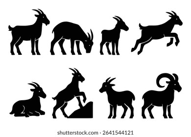 Set of Goat Silhouettes Farm Animal Vector in Various Poses