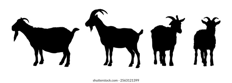 set of goat silhouettes - vector illustration 