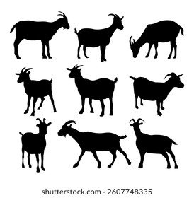 set of goat vector silhouette