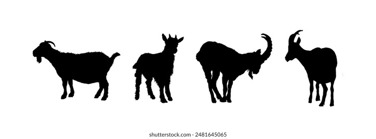 set of goats silhouettes - vector illustration	 