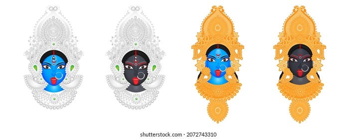 Conjunto De Diosa Kali Maa Cara Con Joyería En Color Plata Y Dorado.