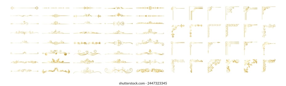 Set of goden decorative vintage frames and borders set. Elegant vintage frame and wedding ornaments Isolated icons vector set