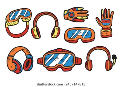 Un conjunto de gafas, guantes y auriculares