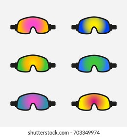 Set of goggles icons on white background. Winter sports equipment. Vector illustration.