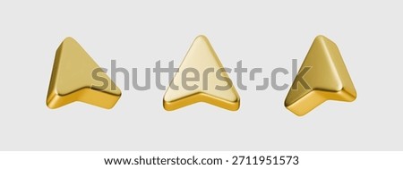 Set gold 3D arrows icon vector navigation element graphic design. Navigation gold arrows 3D icon isolated background. Icon element interface design template asset.