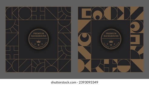A set of gold abstract patterns on a black background. Template for packaging design, cover, invitation, banner and creative idea