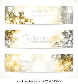 Set of gold abstract vector banners. 