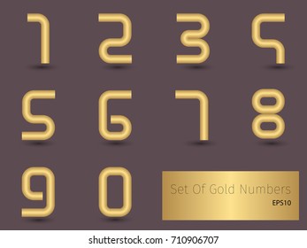 Set Of Gold alphabet Numbers, vector illustration