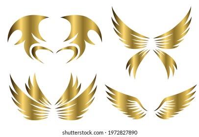 set of gold animal wings logo design vector illustration suitable for branding or symbol.