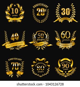 Set of gold anniversary badges