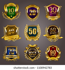 Set of gold anniversary badges