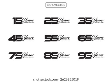 Conjunto de ícone de pictograma de aniversário de ouro. Logotipo ano números 10, 20, 30, 40, 50, 60, 70, 80, 90, anos aniversário logotipo etiqueta, selo dourado.decoração Vetor logotipo números ilustração