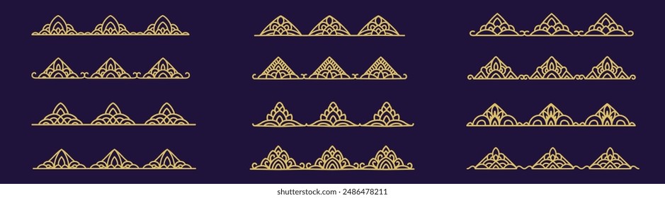 Set of gold arabic pattern design, mandala element, Luxury geometric ornament, swirl, lace, symmetry fabric motif.