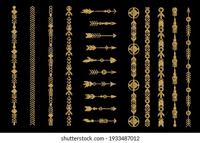 Set of gold arrow. Tribal elements collection. Geometric trendy hipster jewelry collection. Vector design elements.