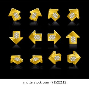 Set of Gold arrows on a black background