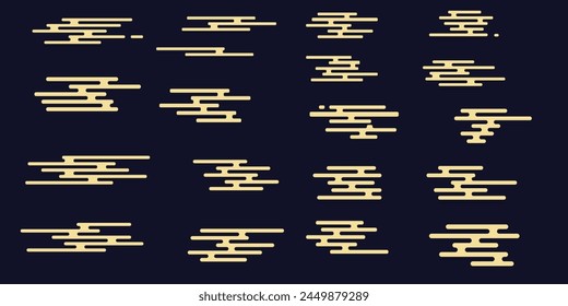 Set of gold asian cloud set. Minimal  design, chinese and japanese style.