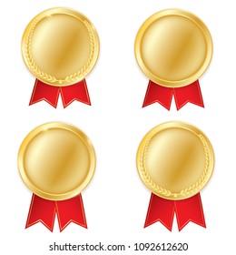 A set of gold. Award medals isolated on white background. Vector illustration of the winner concept. First place