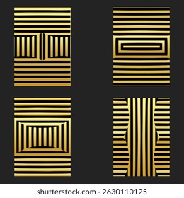 Set of gold backgrounds, templates, stencils suitable for laser cutting metal, wood carving, coloring, stained glass. Isolated. Patterns of the East, Asia, India, Mexico, Aztec, Peru.