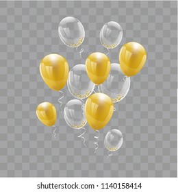 Set gold balloons isolated. Celebration party banner.