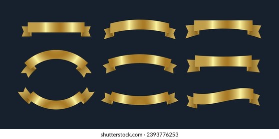 set of gold banner label ribbons elements design