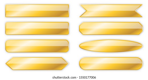 Set of gold banners isolated. Vector metal plates of different shapes.