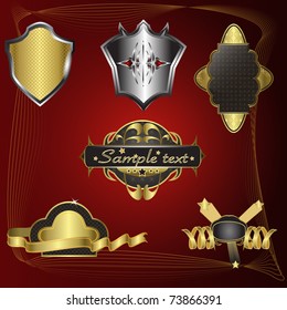 A set gold banners and shields