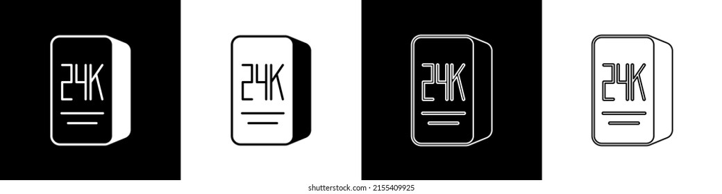Set Gold bars 24k icon isolated on black and white background. Banking business concept.  Vector