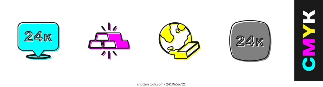 Set Gold bars 24k,  and  icon. Vector