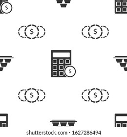 Set Gold bars, Calculator with dollar symbol and Coin money with dollar symbol on seamless pattern. Vector