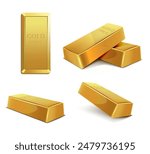 Set of gold bars in different angles. Vector illustration