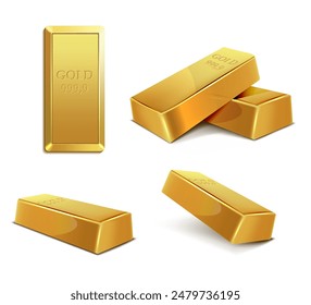 Set of gold bars in different angles. Vector illustration