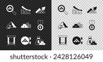 Set Gold bars, Falling arrow with gold, Growth, mine, Jewelry store, Bag of,  and coin icon. Vector