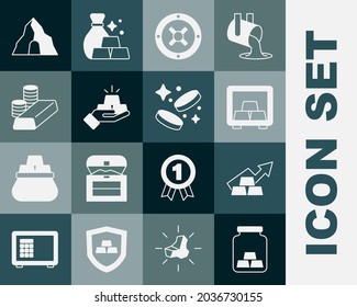 Set Gold bars, Growth arrow with gold, Safe, coin, mine and money icon. Vector