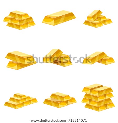Set of gold bars icon. Cartoon style, illustration, vector icon for web, games, applications