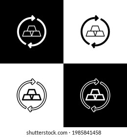 Set Gold bars icon isolated on black and white background. Banking business concept.  Vector