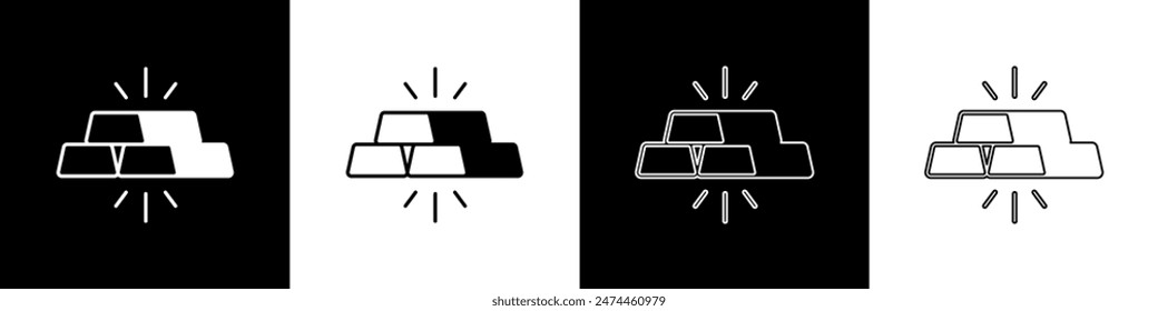 Establecer el icono de barras de oro aislado sobre fondo blanco y negro. Concepto de negocio bancario.  Vector