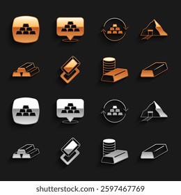 Set Gold bars, mine, coin with gold, exchange money,  and  icon. Vector